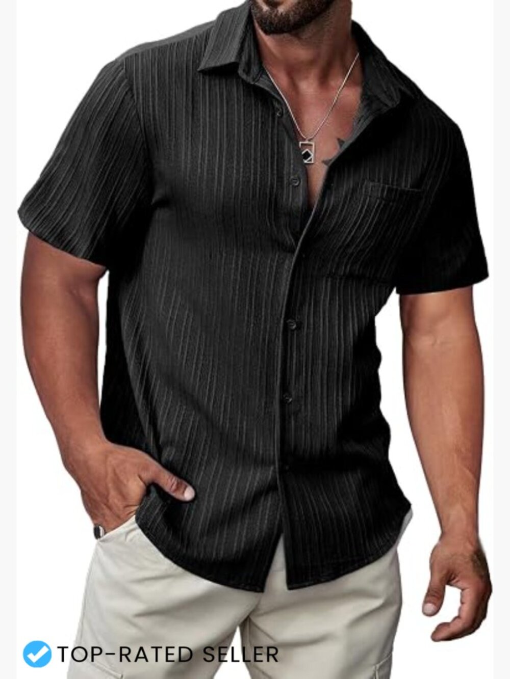Mens Short Sleeve Button Down Textured Casual Summer Beach Shirt Relaxed Fit